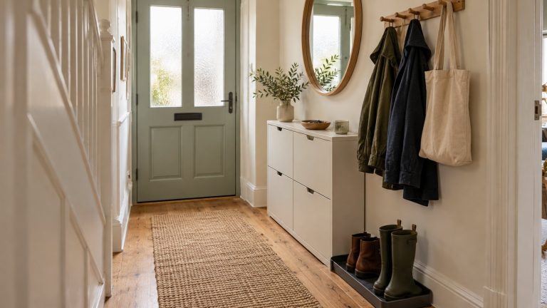 Small Hallway Storage Ideas: 9 Practical Ways to Clear Clutter Small hallway storage ideas with a slim shoe cabinet, coat hooks and a clear walkway